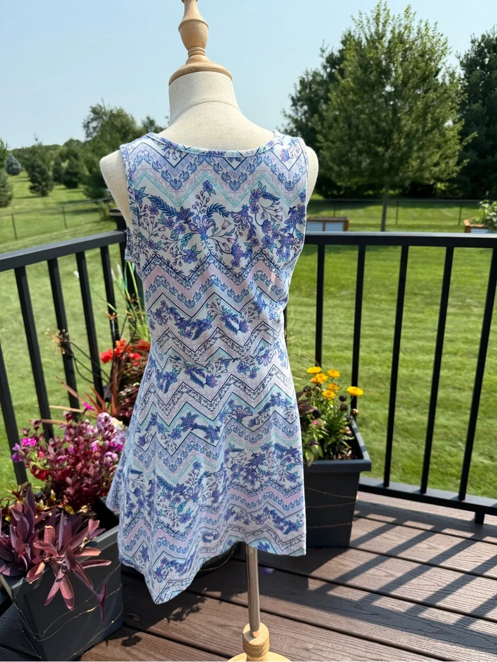 Girls Blue Floral Chevron Sleeveless Jumpsuit Romper Size 7/8